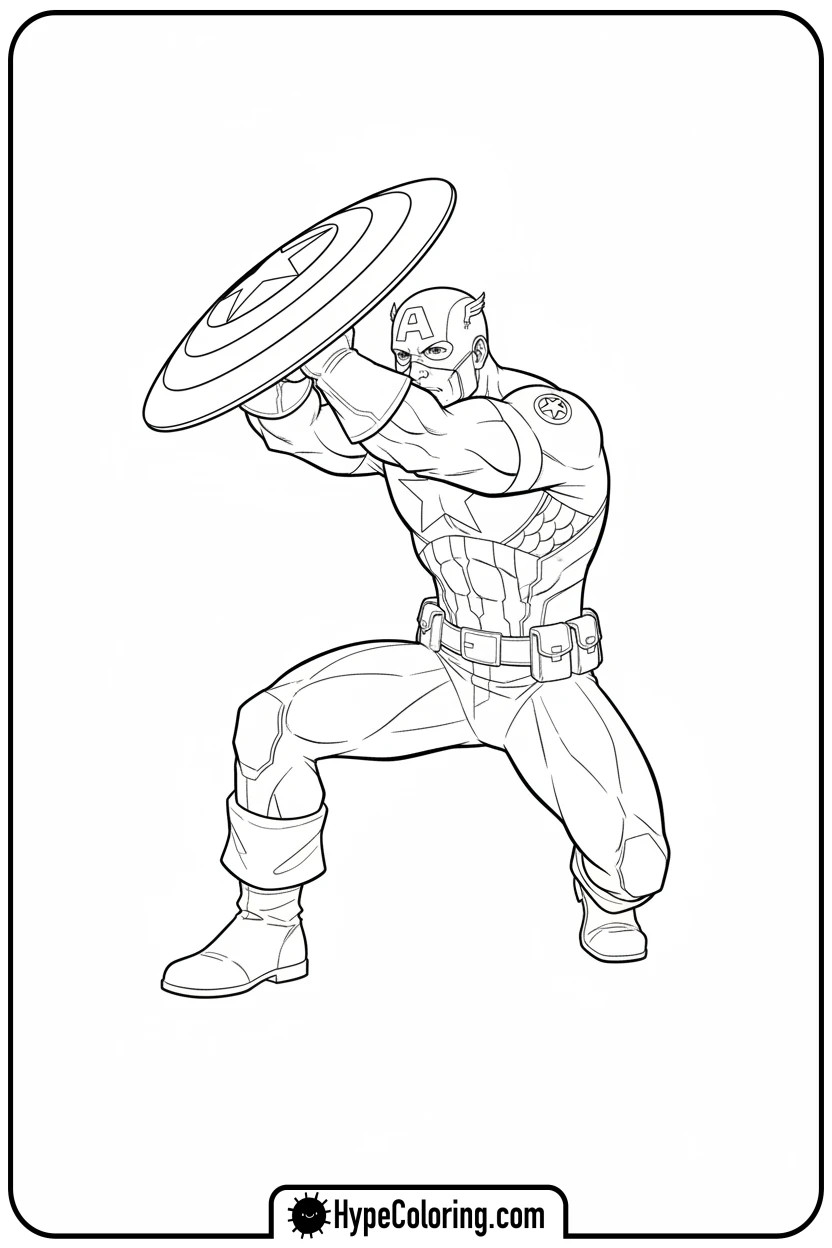 captain-america-blocking-with-shield - baseball coloring page
