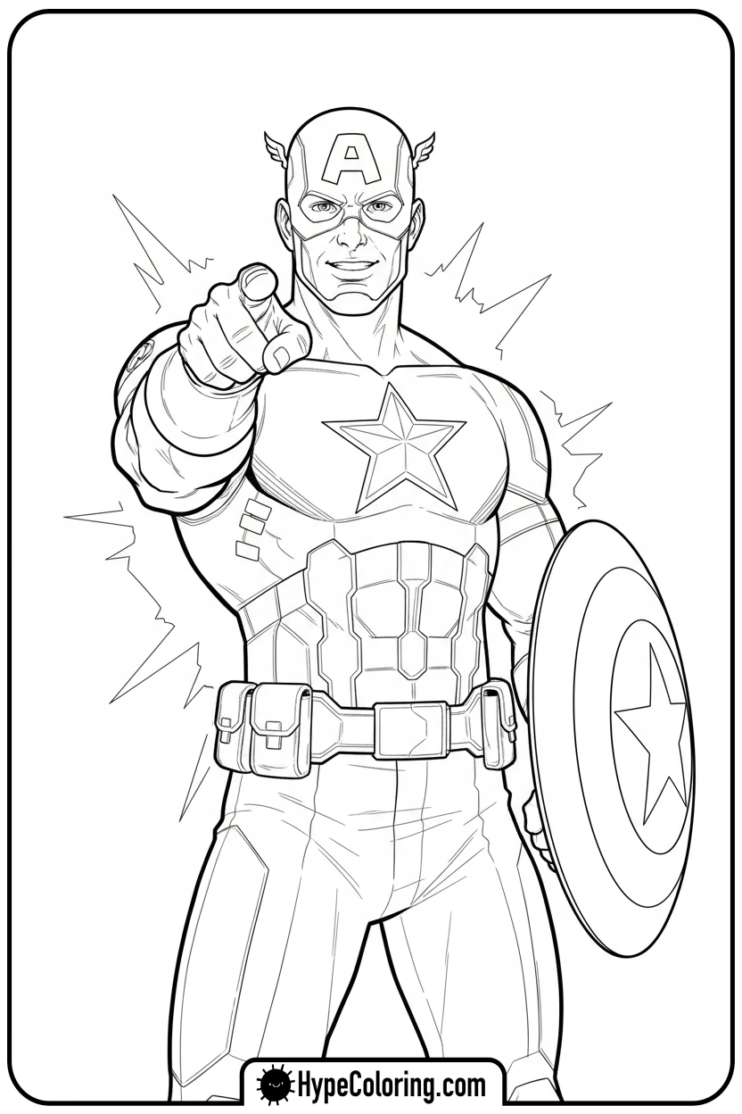 captain-america-pointing-forward - baseball coloring page