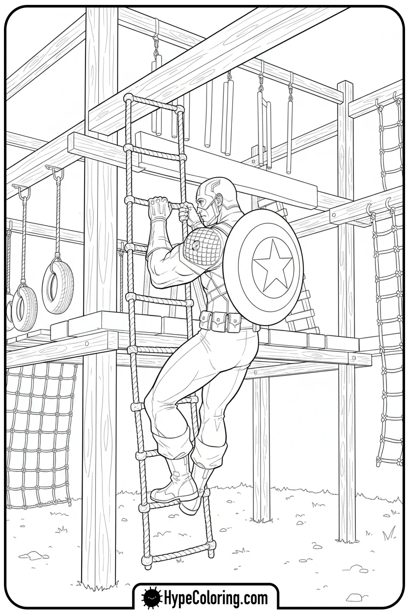 captain-america-climbing-rope - baseball coloring page