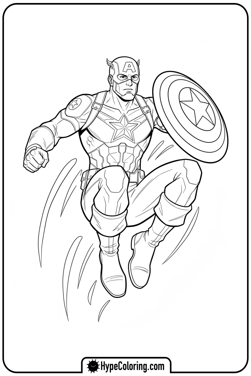 captain-america-leaping-high - baseball coloring page