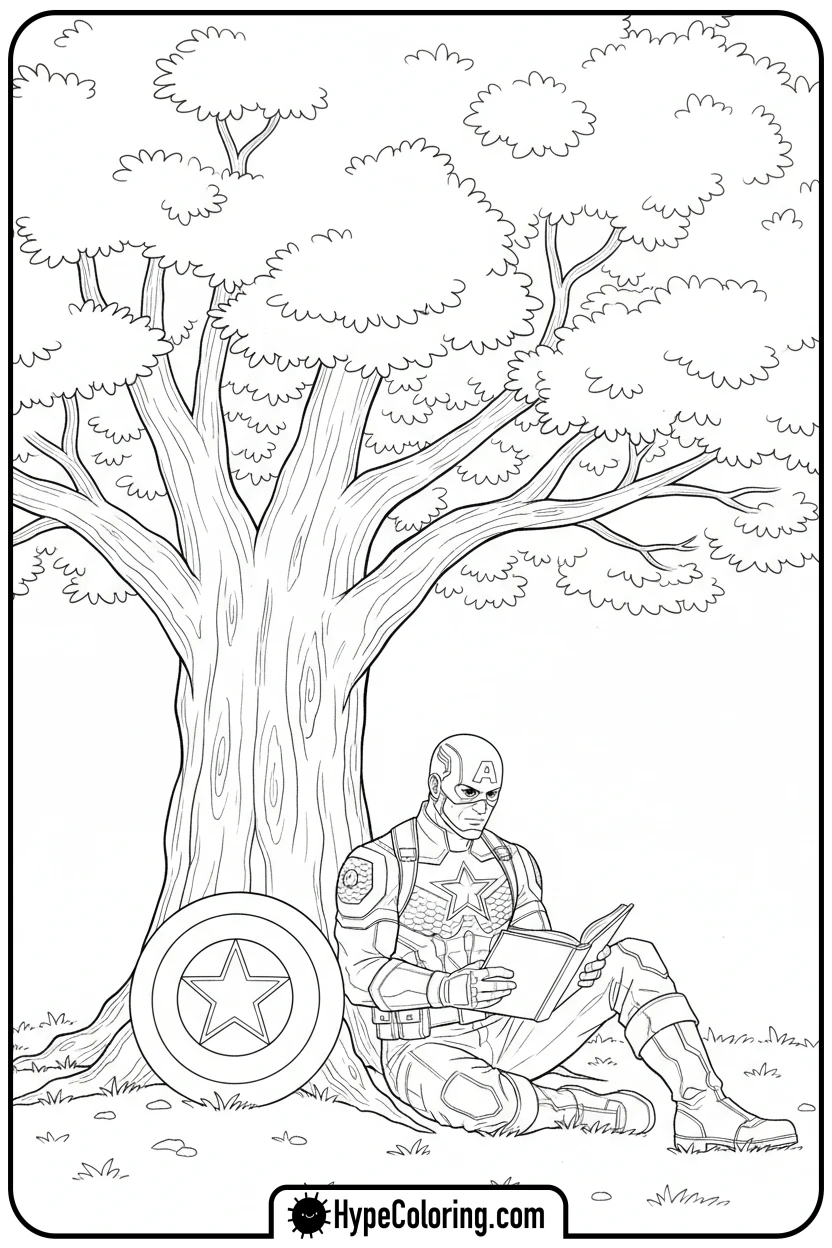 captain-america-reading-book - baseball coloring page