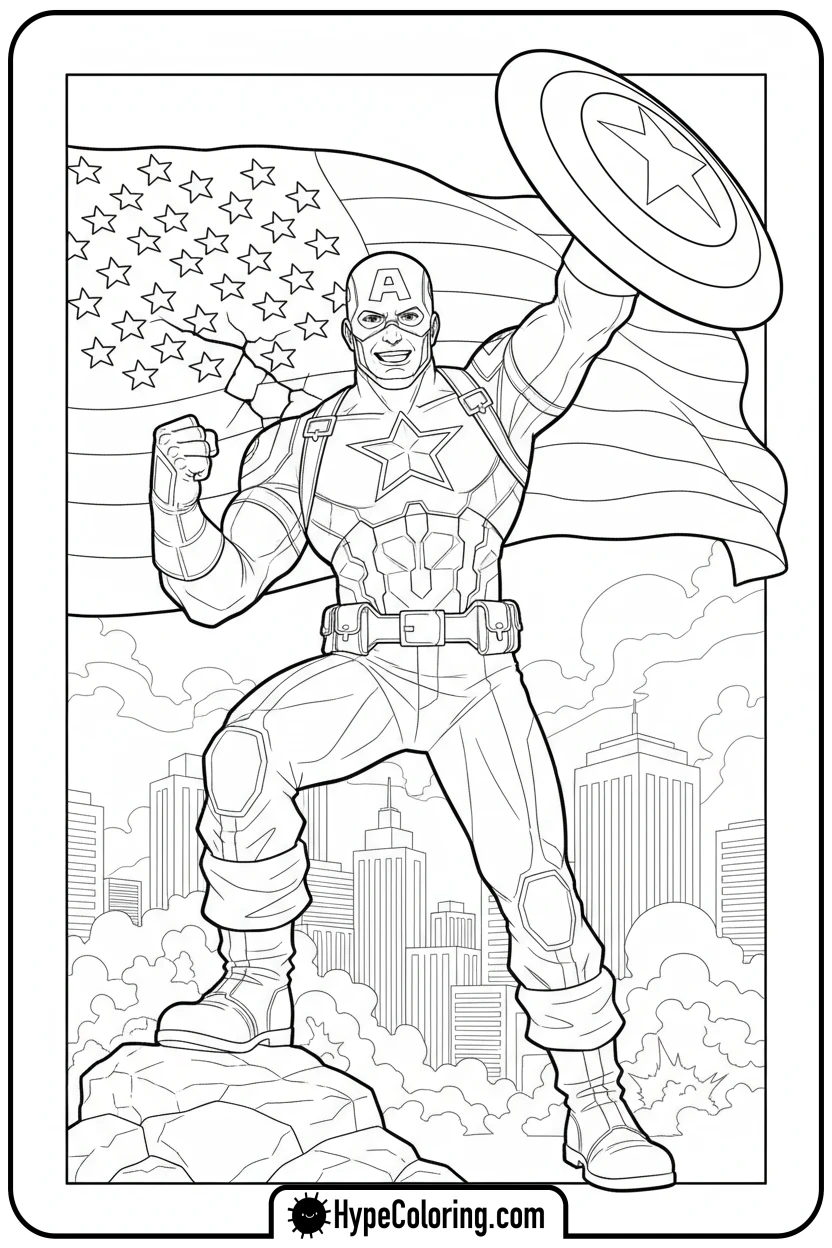 captain-america-victory-pose - baseball coloring page