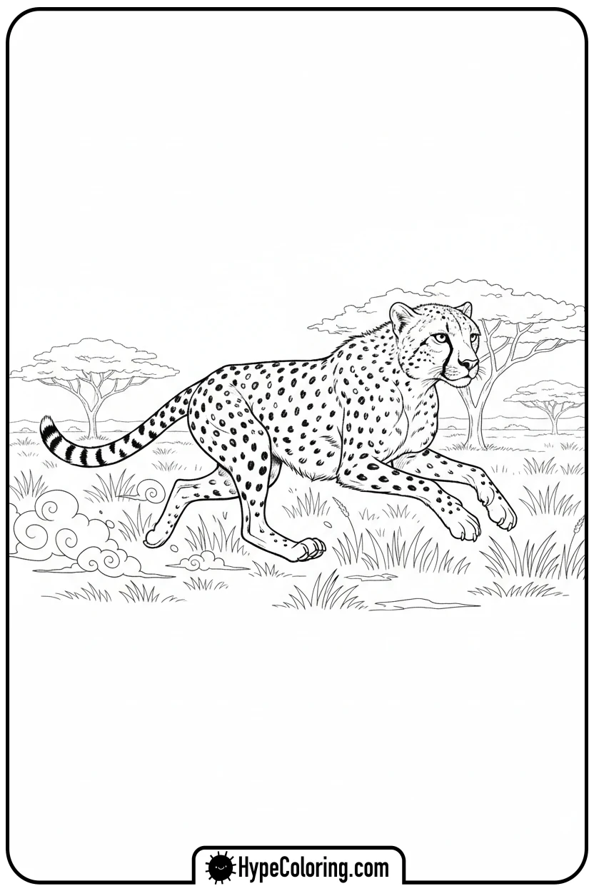 Click to download PDF cheetah-running-at-full-speed - cheetah coloring page