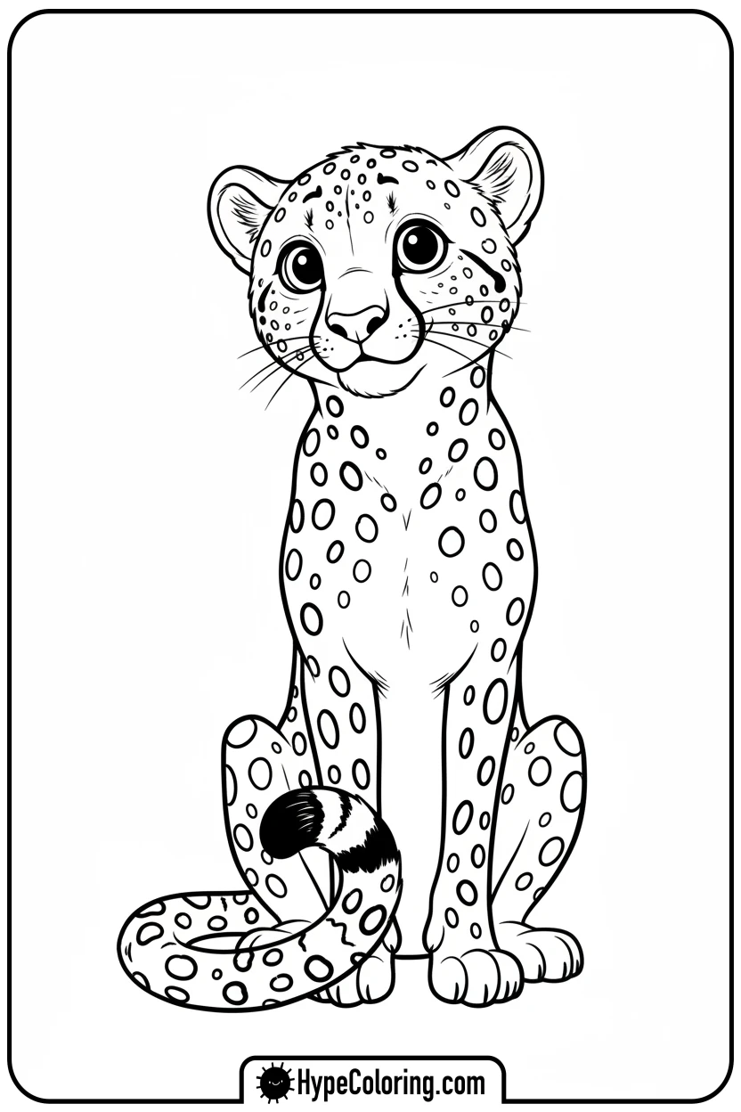 Click to download PDF curious-cheetah-sitting - cheetah coloring page