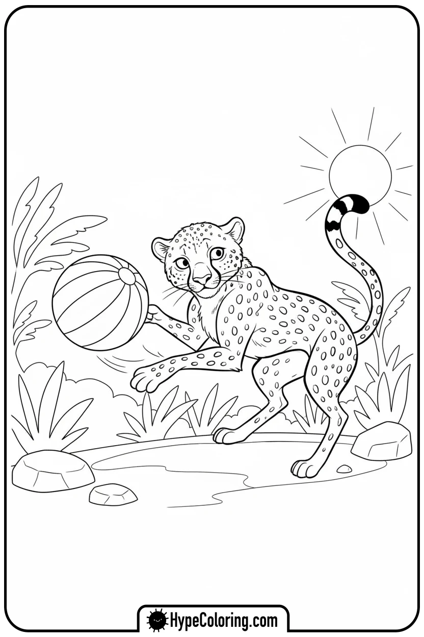 Click to download PDF playful-cheetah-with-ball - cheetah coloring page