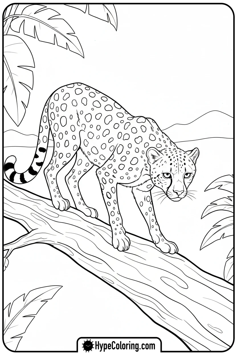 Click to download PDF cheetah-climbing-tree-branch - cheetah coloring page