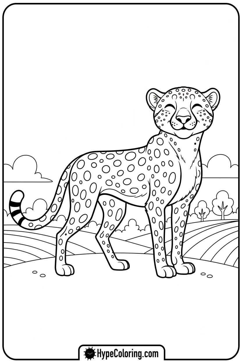 Click to download PDF cheetah-swishing-tail - cheetah coloring page