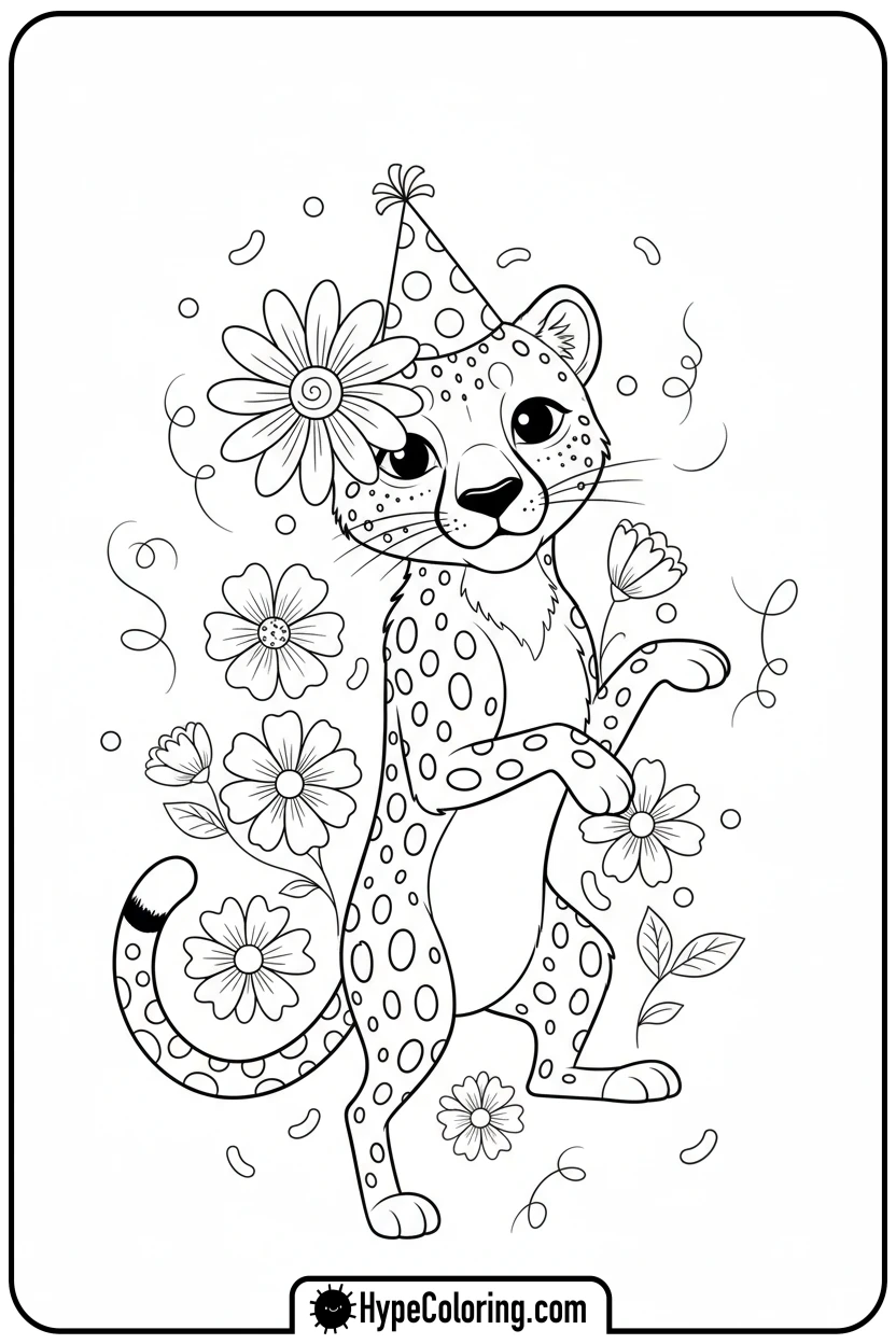 Click to download PDF cheetah-wearing-a-flower - cheetah coloring page