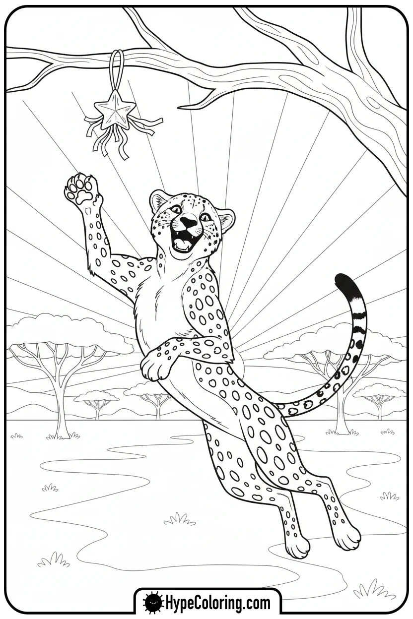 Click to download PDF cheetah-jumping-for-toy - cheetah coloring page