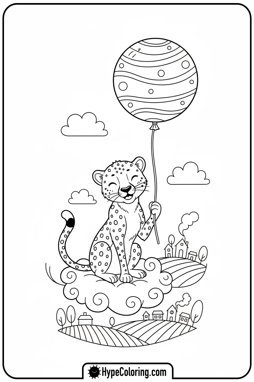 Click to download PDF cheetah-on-a-cloud - cheetah coloring page
