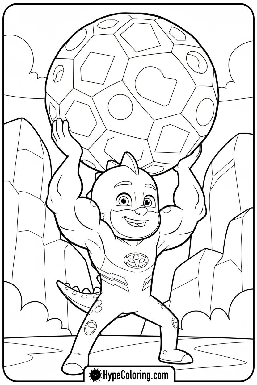 gekko-lifting-a-boulder - coloring pages for pj masks