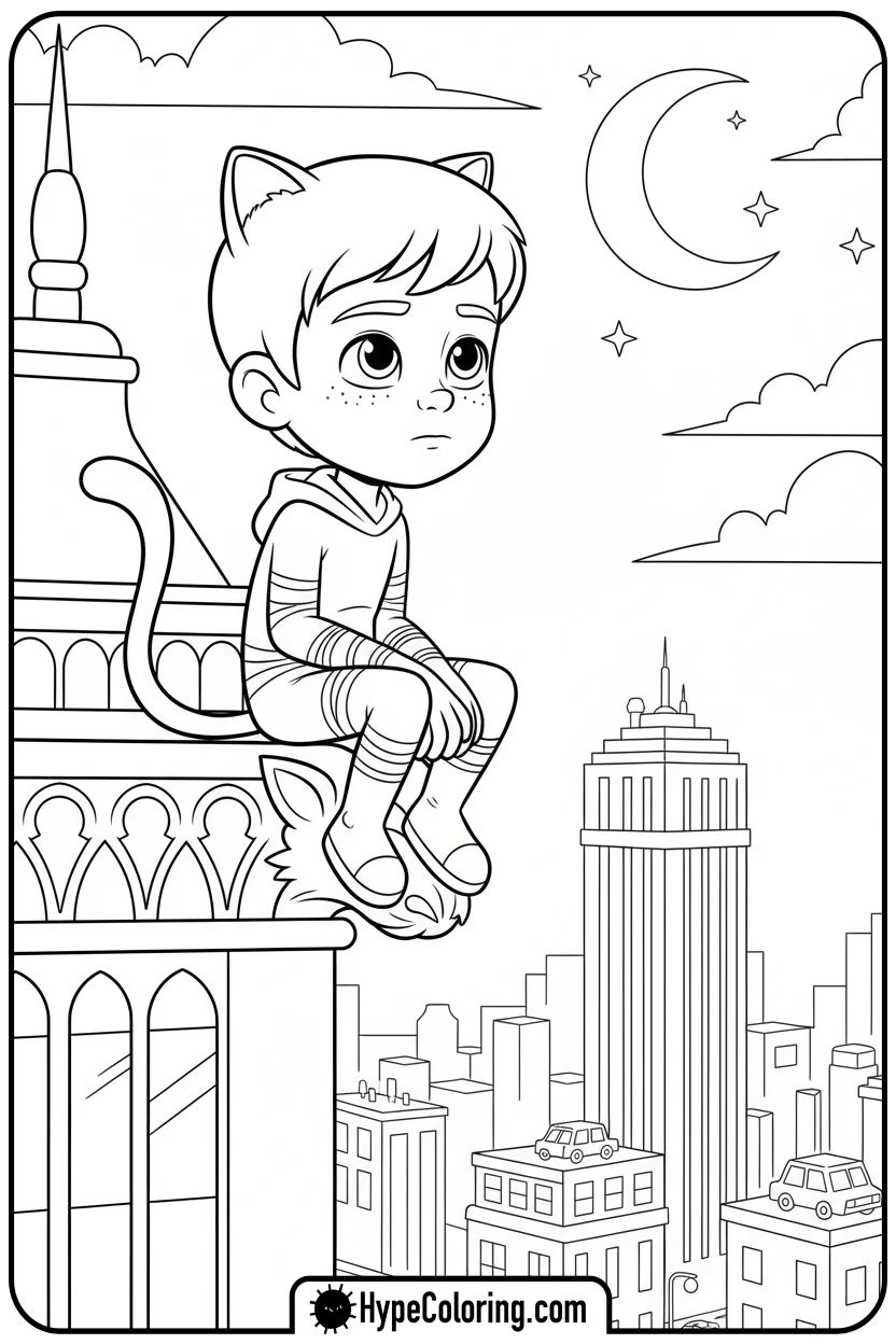 catboy-on-building-edge - coloring pages for pj masks