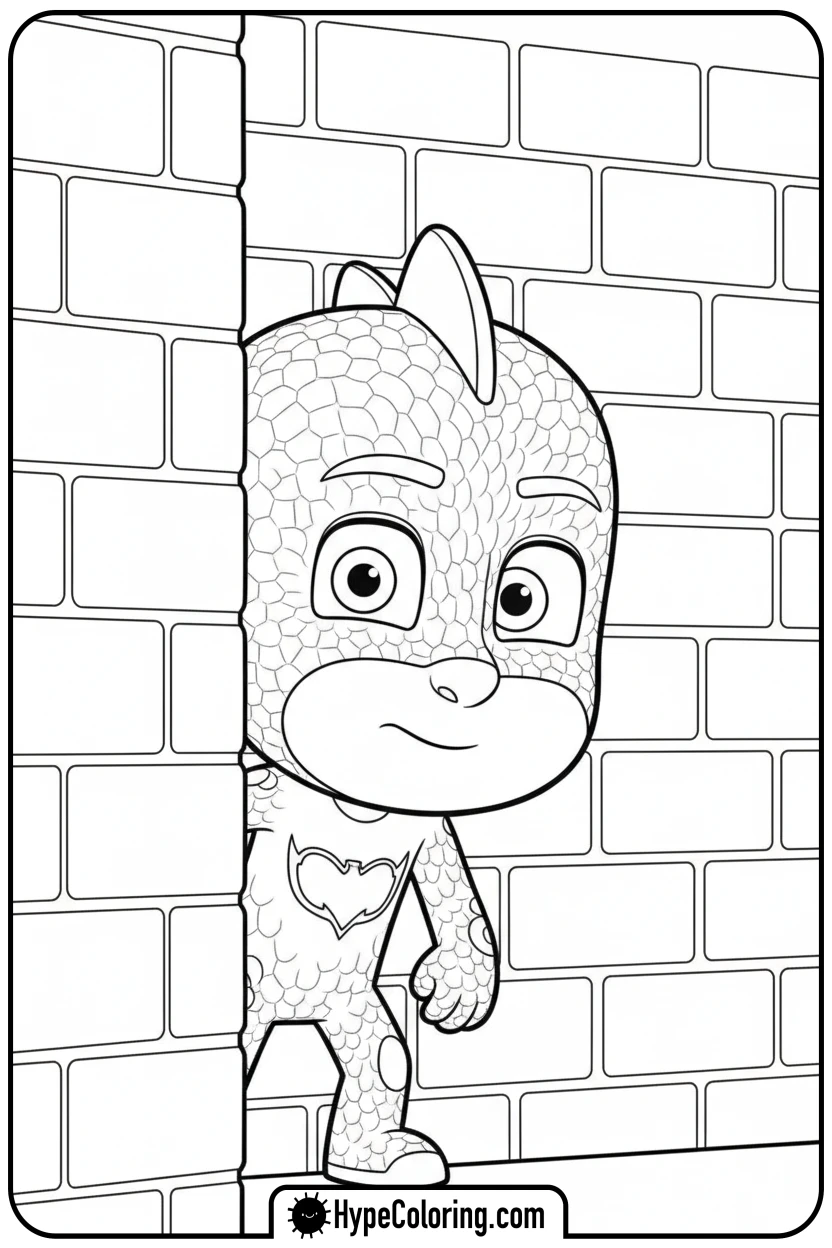 gekko-camouflaged-on-wall - coloring pages for pj masks