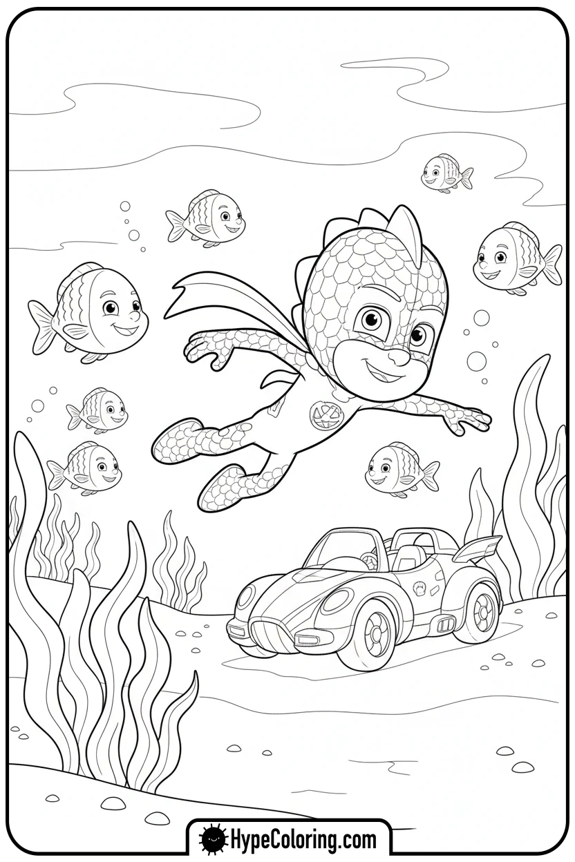 gekko-swimming-underwater - coloring pages for pj masks