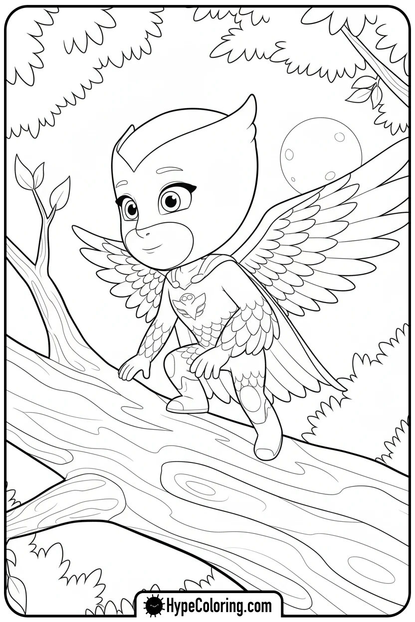 owlette-landing-on-branch - coloring pages for pj masks