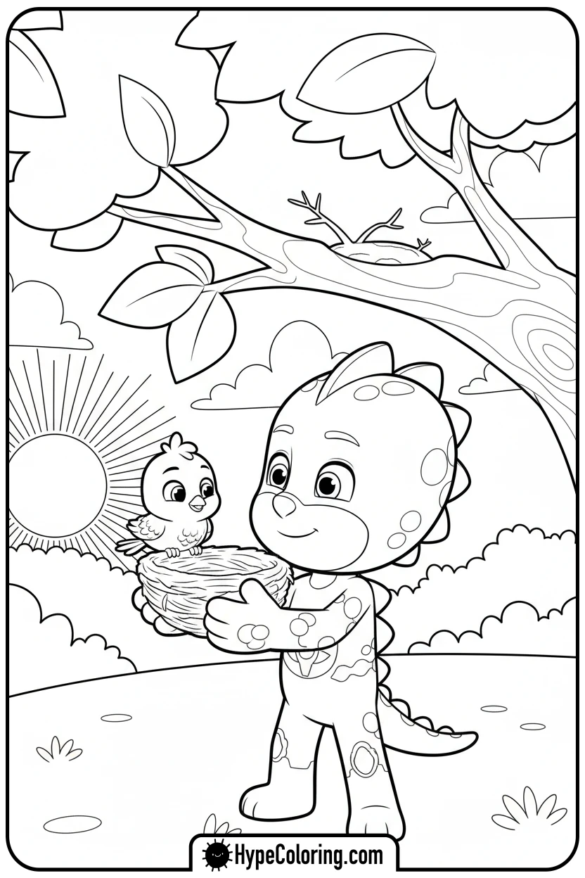 gekko-helping-bird - coloring pages for pj masks