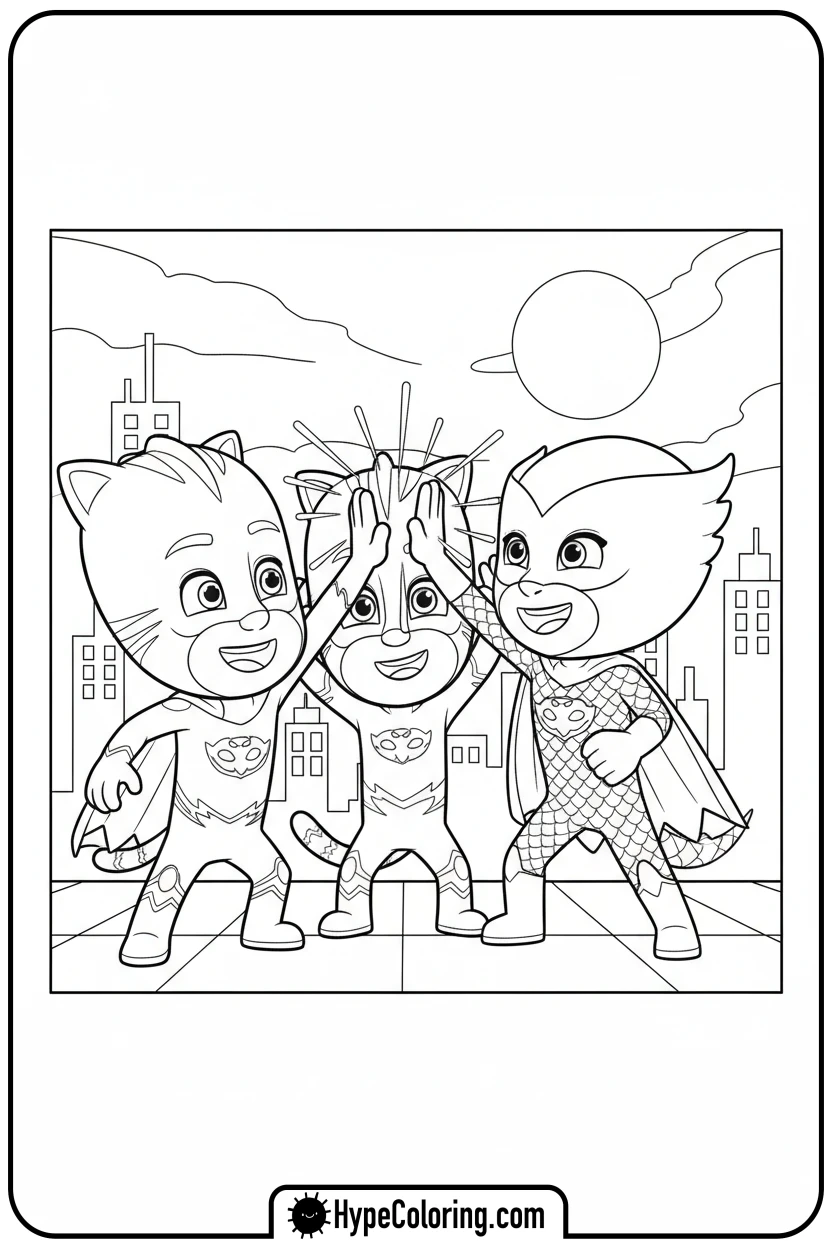 pj-masks-high-fiving - coloring pages for pj masks