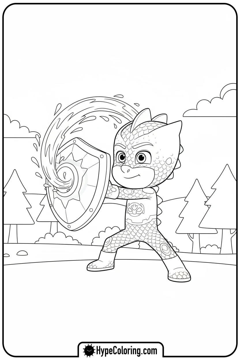 gekko-using-super-gekko-shield - coloring pages for pj masks