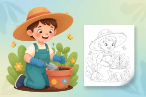 a-child-wearing-a-wide-brimmed - coloring pages of people