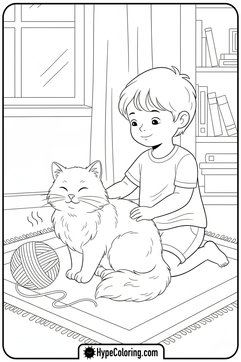 child-petting-a-cat - coloring pages of people