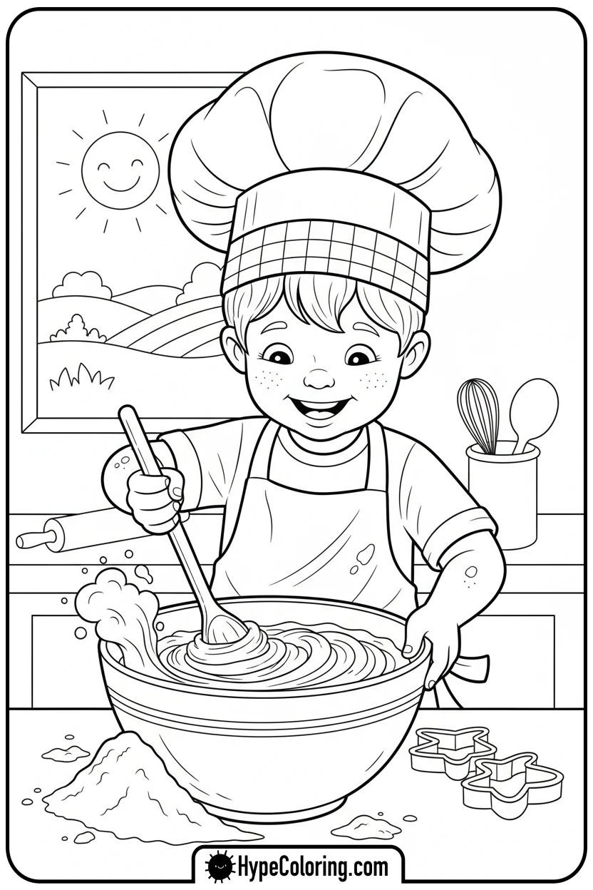 child-stirring-dough - coloring pages of people
