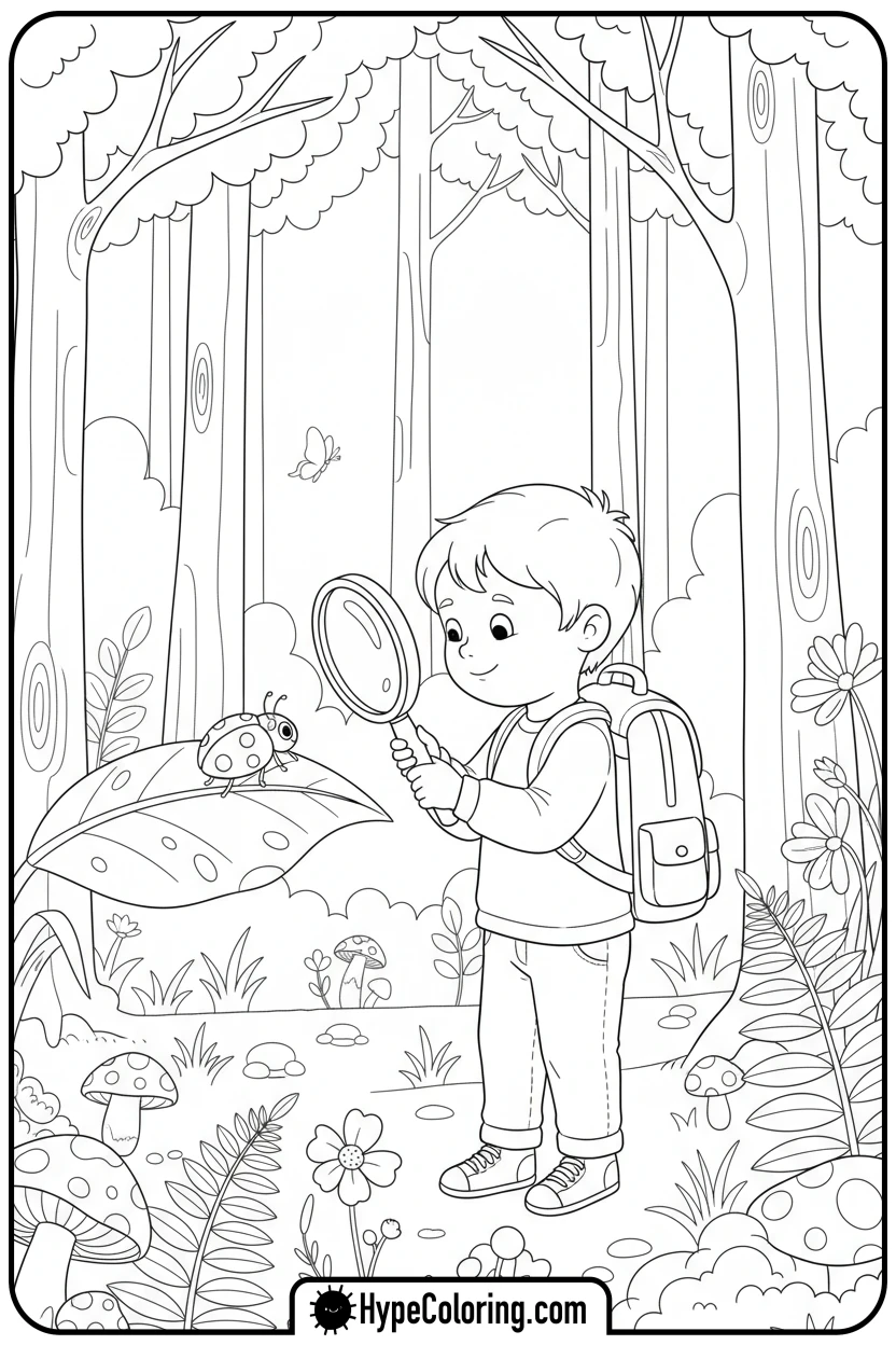 child-examining-ladybug - coloring pages of people