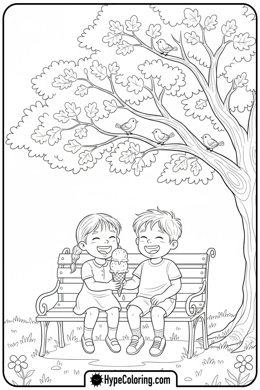 children-sharing-ice-cream - coloring pages of people