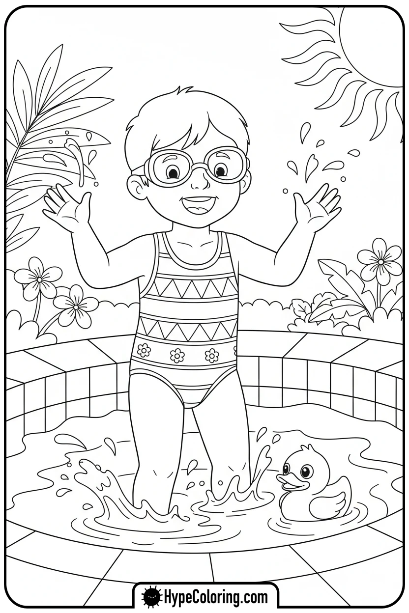 child-splashing-in-pool - coloring pages of people