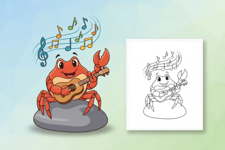 a-musical-crab-strumming-a - crab coloring pages
