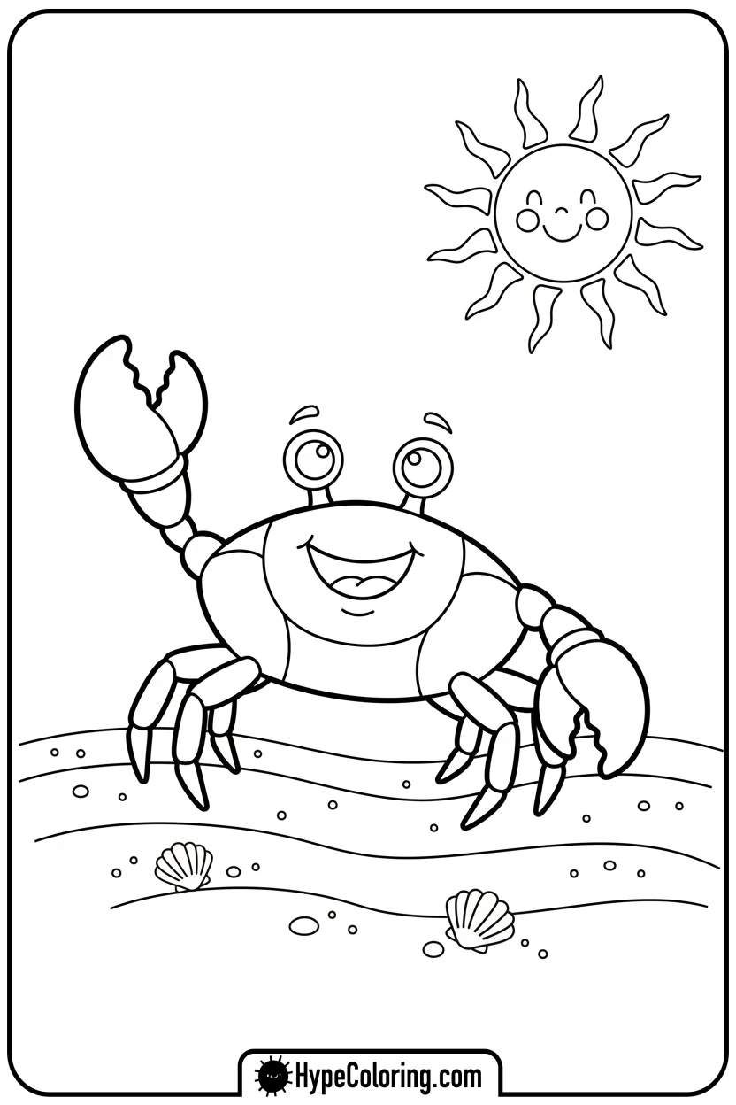 friendly-crab-waving-on-beach - crab coloring pages