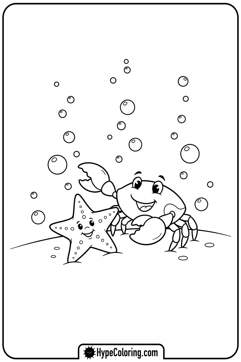 playful-crab-and-starfish - crab coloring pages
