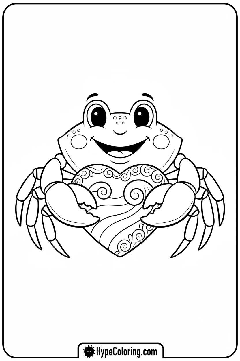 happy-crab-holding-heart-shell - crab coloring pages