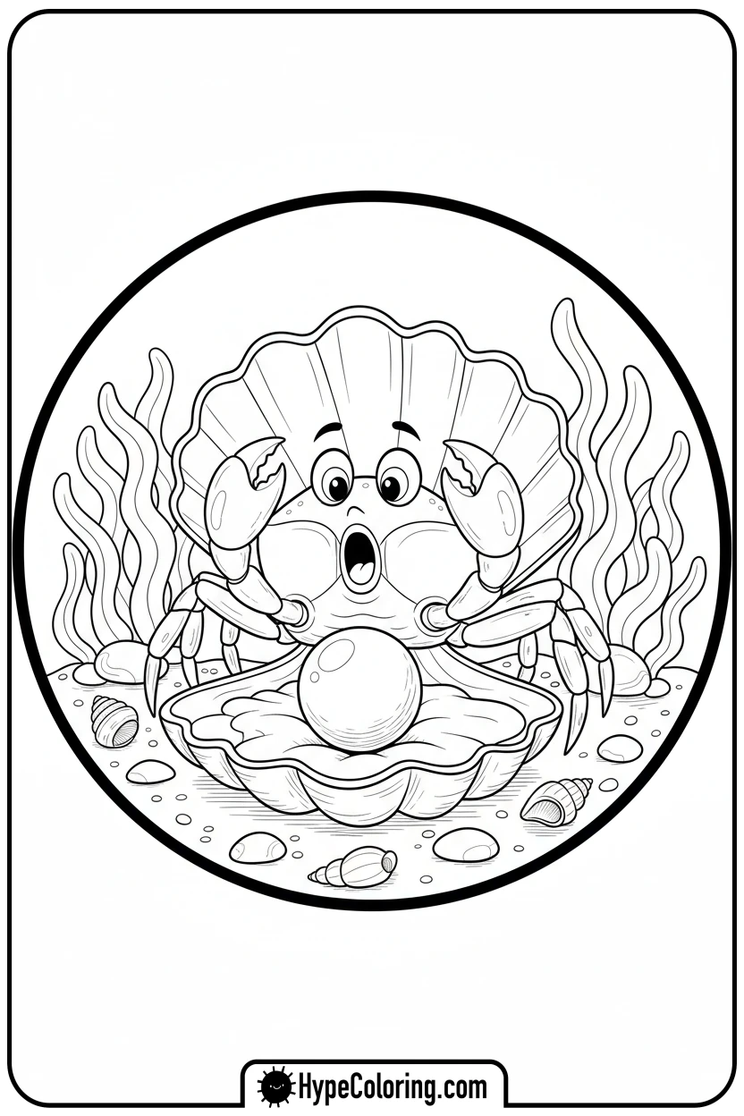 crab-finding-pearl-in-clam - crab coloring pages
