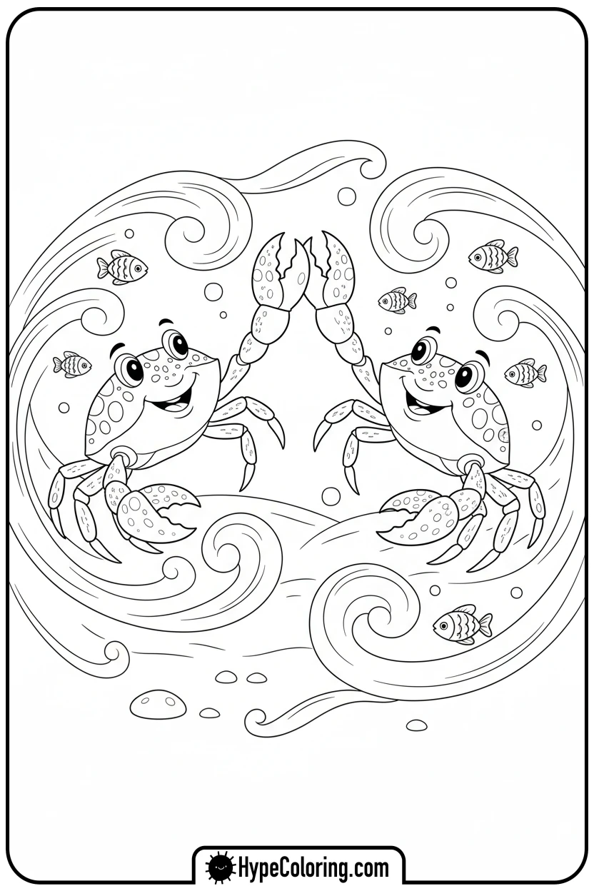 two-crabs-high-fiving-underwater - crab coloring pages