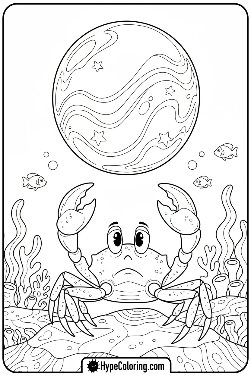 crab-looking-at-bubble - crab coloring pages