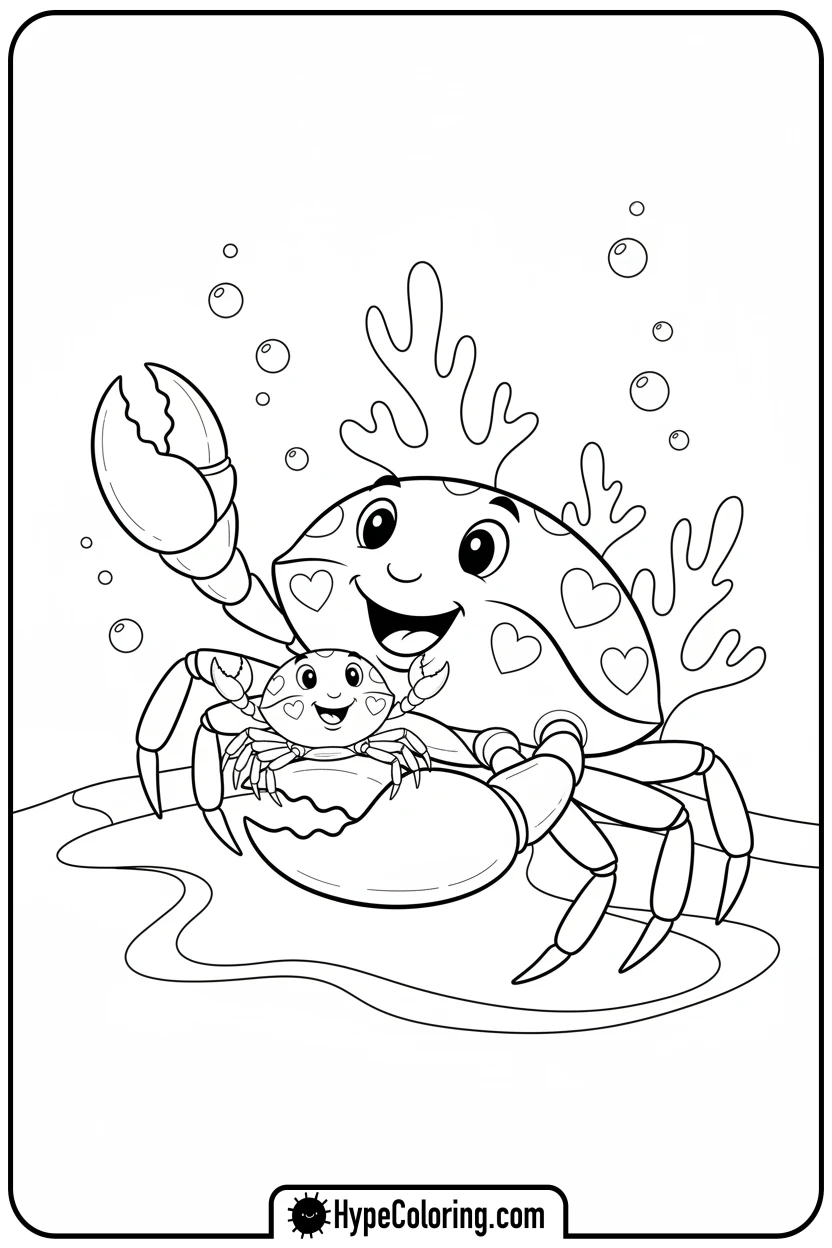 parent-crab-holding-baby-crab - crab coloring pages