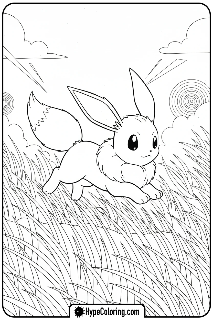 Click to download PDF eevee-running-through-grass - eevee coloring page
