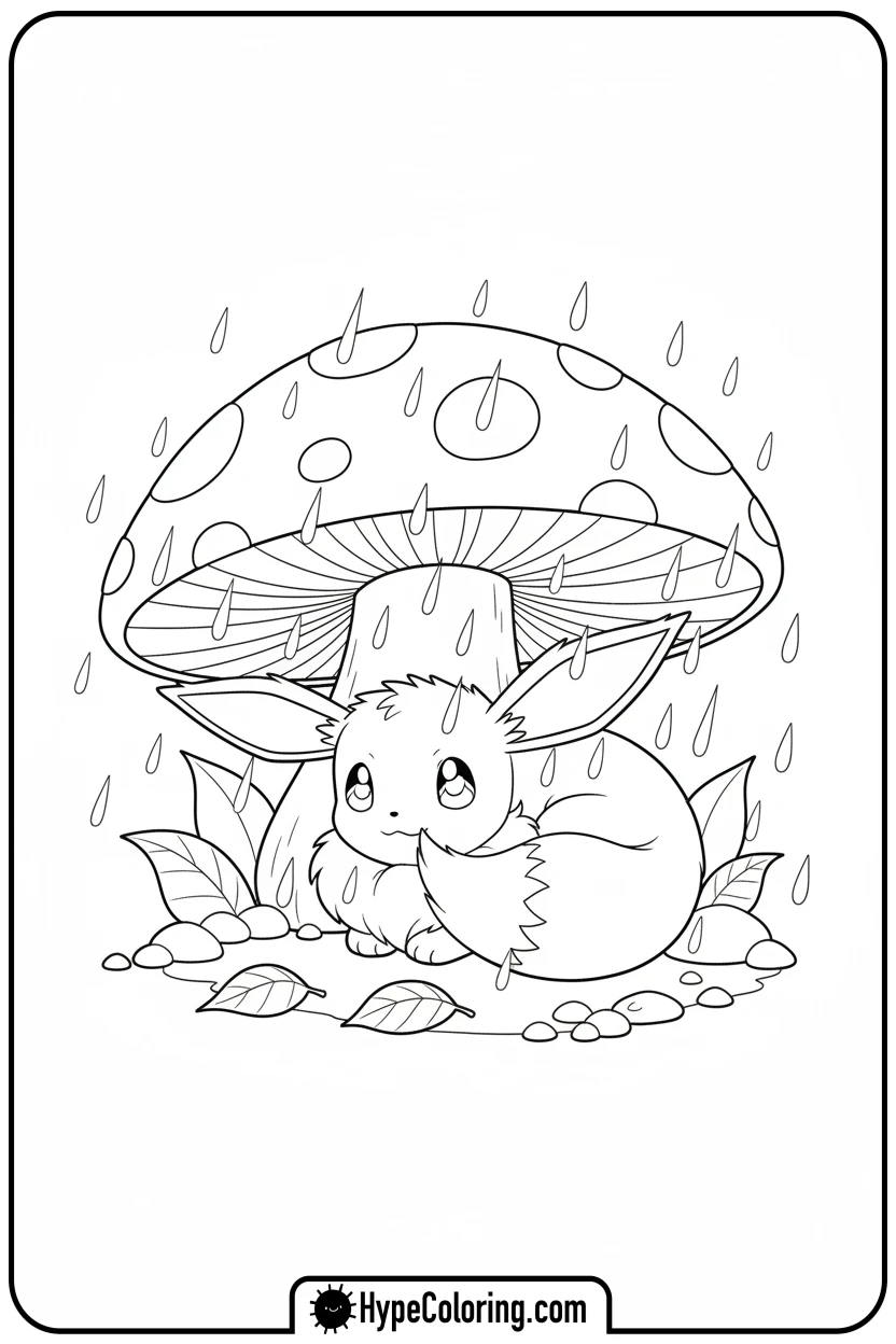 Click to download PDF eevee-under-a-mushroom - eevee coloring page