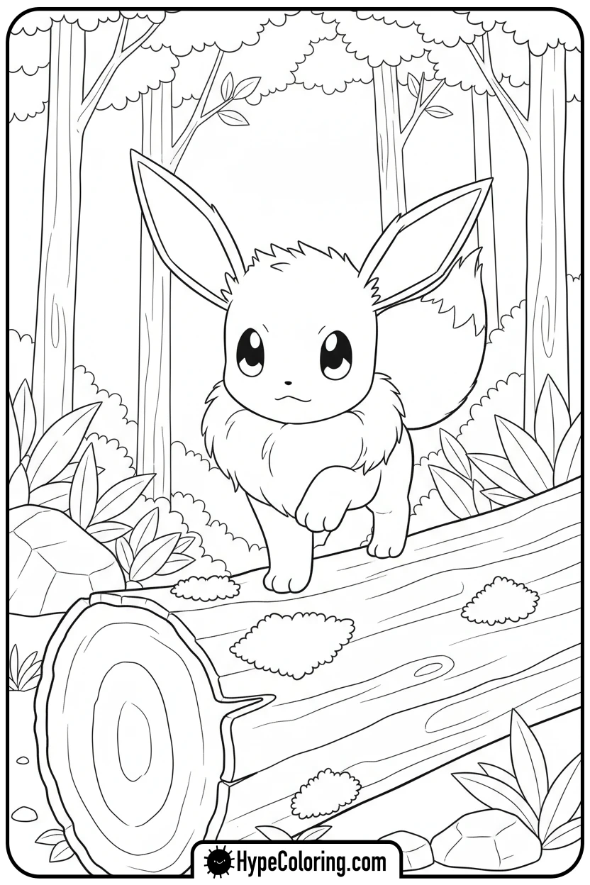 Click to download PDF eevee-balancing-on-log - eevee coloring page