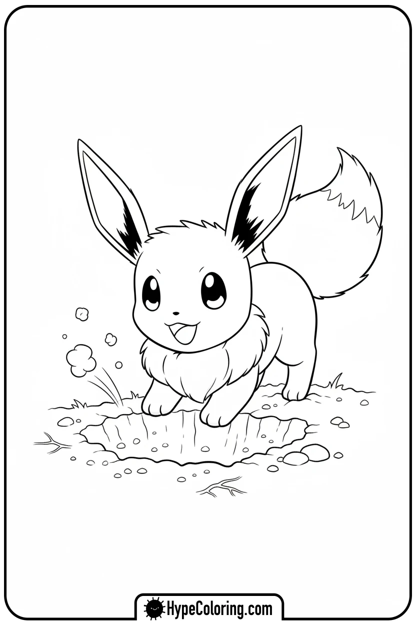 Click to download PDF eevee-digging-a-hole - eevee coloring page