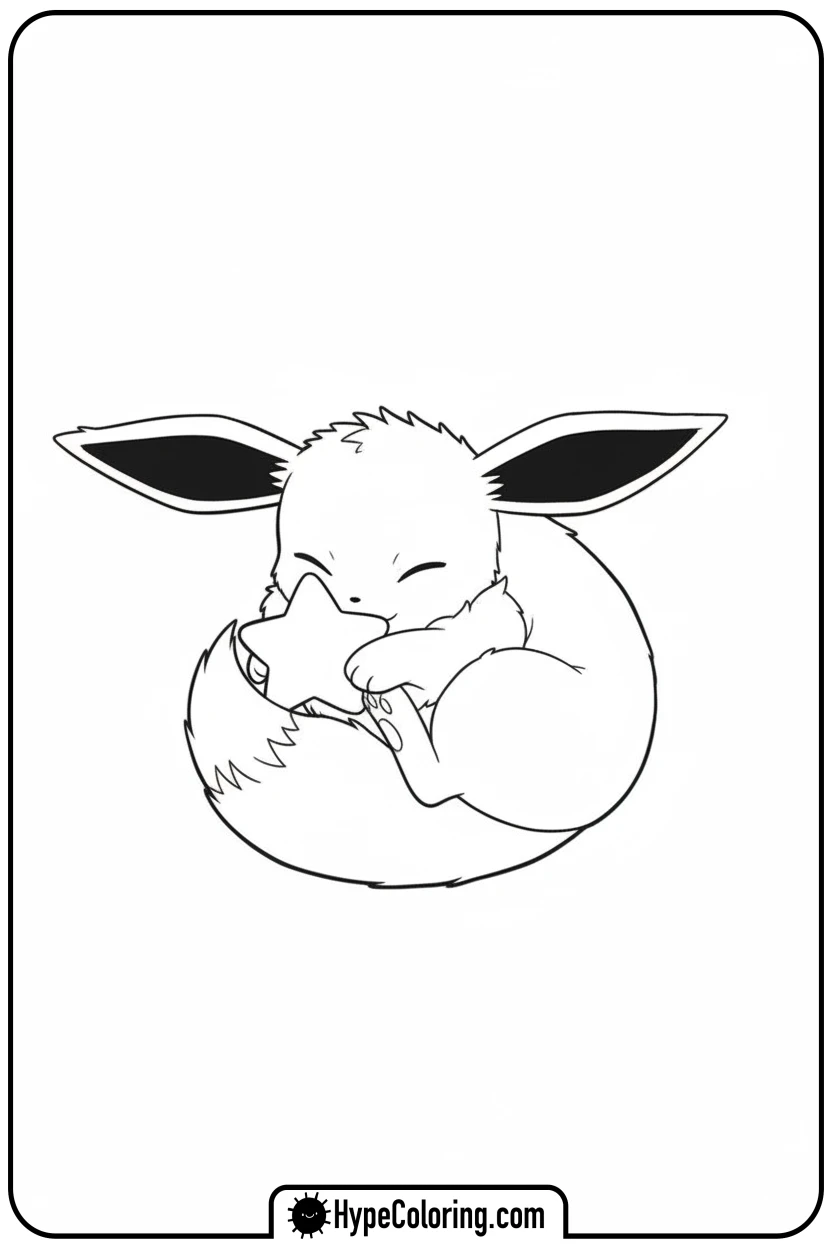 Click to download PDF eevee-snuggling-with-toy - eevee coloring page