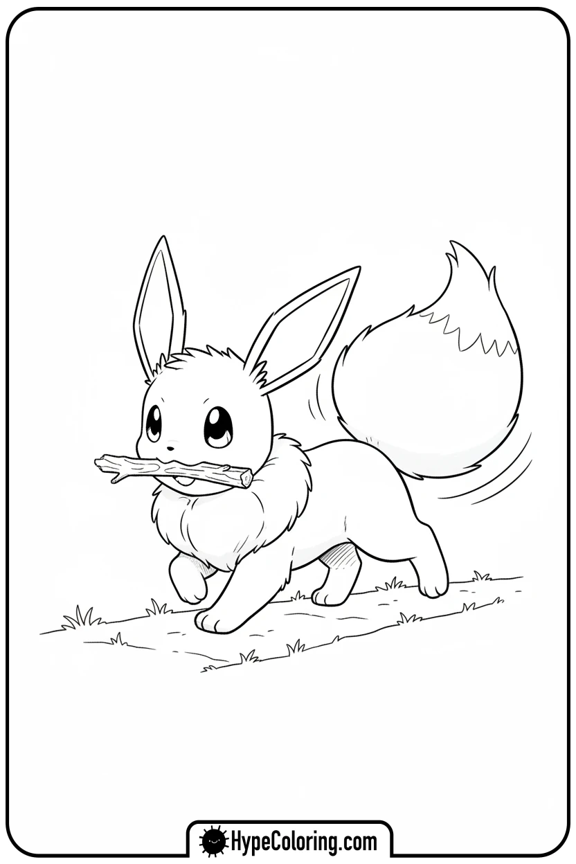 Click to download PDF eevee-running-with-stick - eevee coloring page
