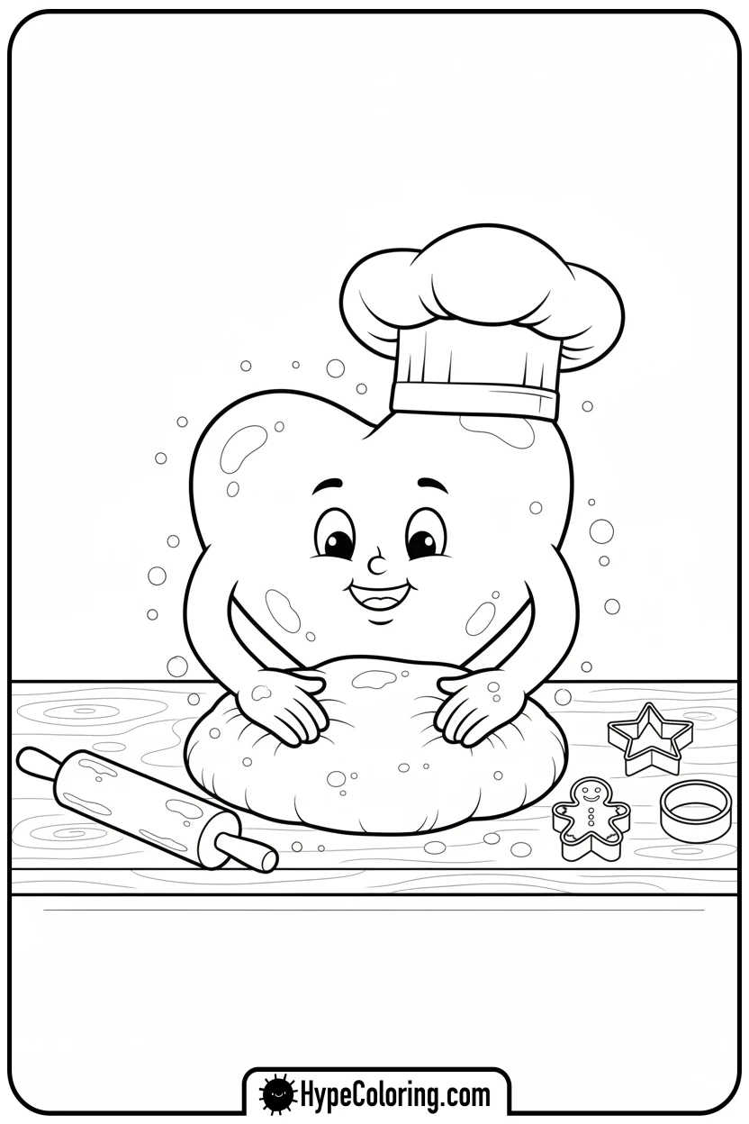 Click to download PDF heart-baking-dough-with-chef-hat - heart shape coloring pages