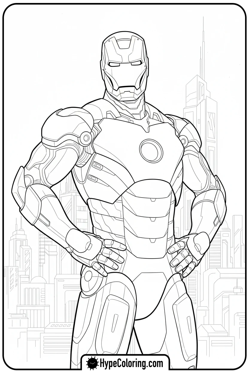iron-man-in-heroic-pose - iron man coloring book pages