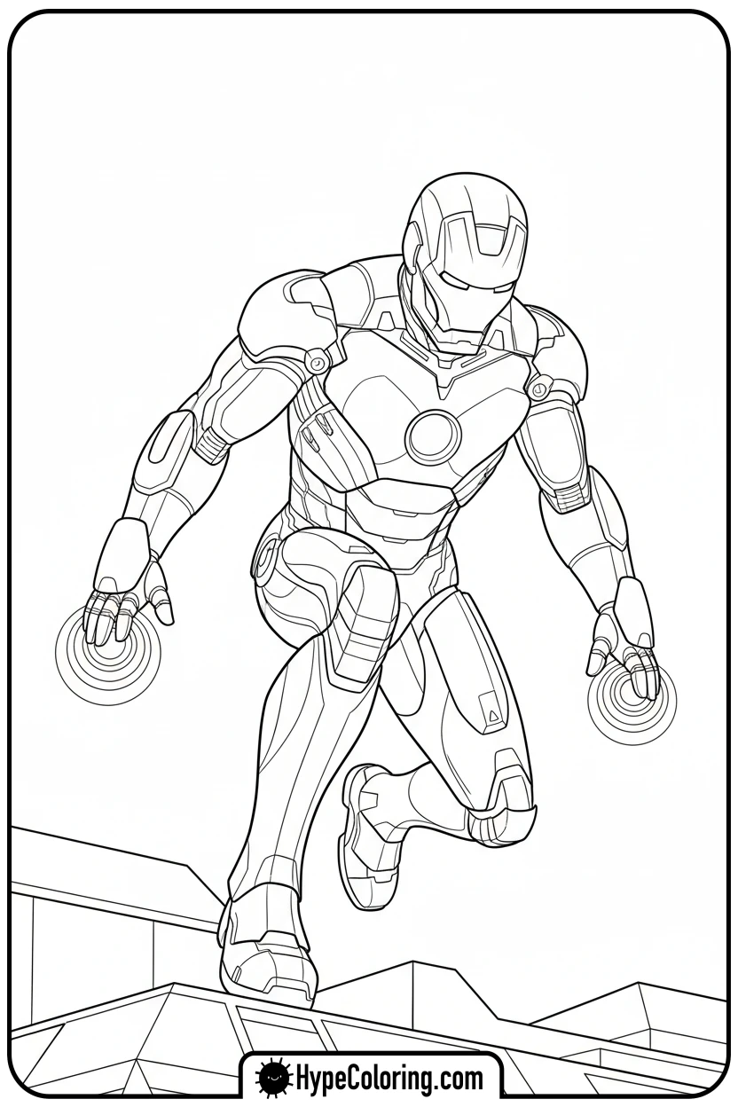 iron-man-landing-gracefully - iron man coloring book pages