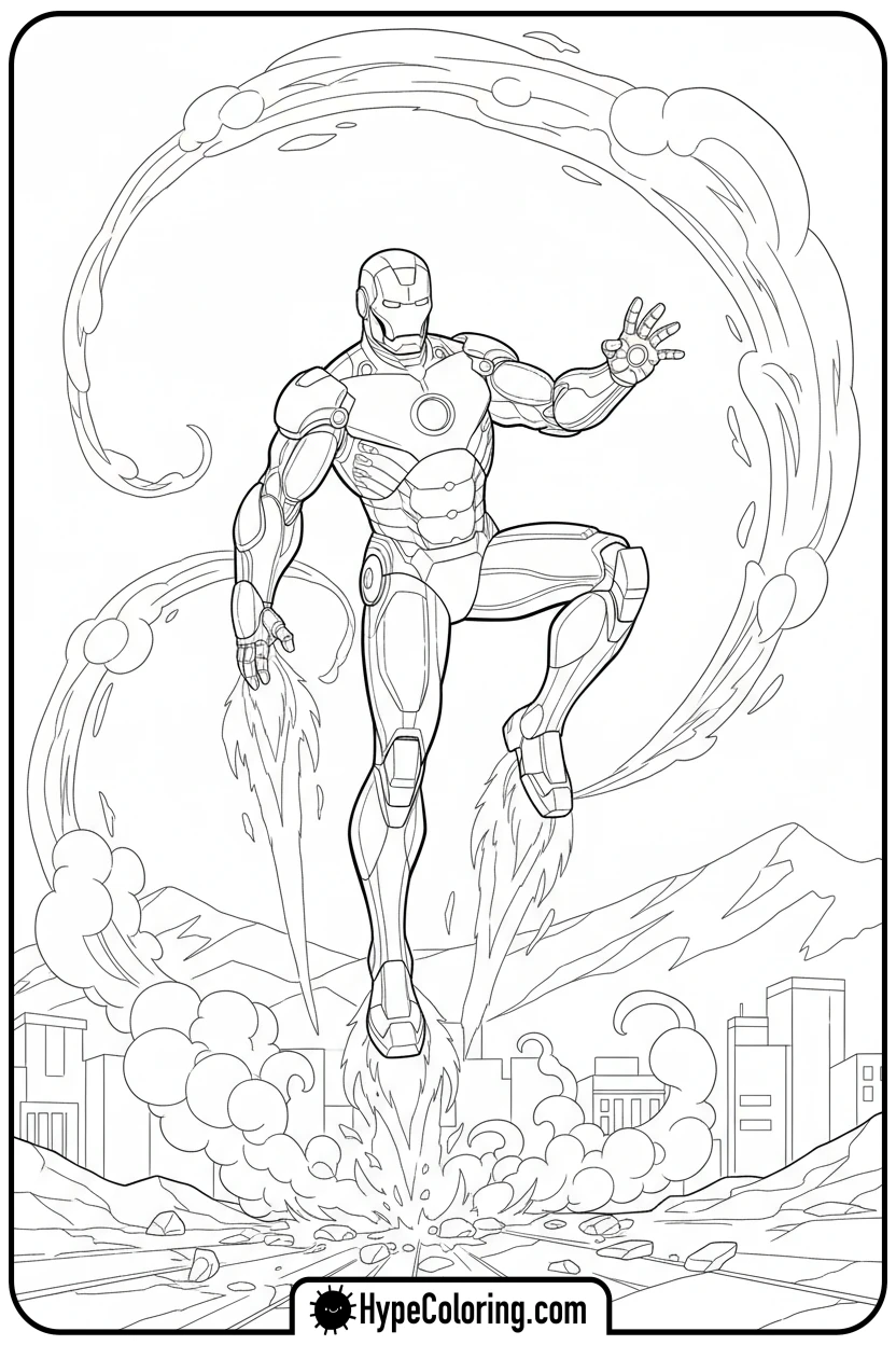 iron-man-rocketing-off - iron man coloring book pages