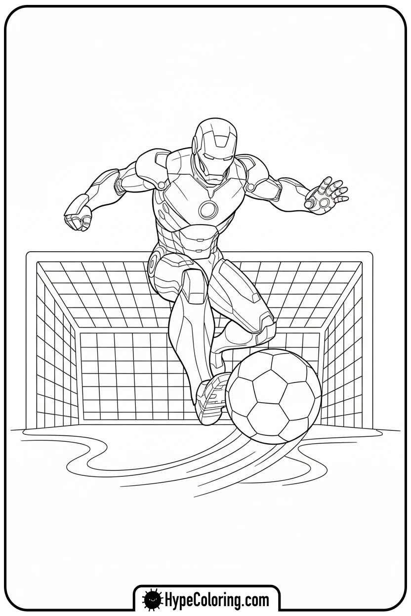 iron-man-playing-soccer - iron man coloring book pages