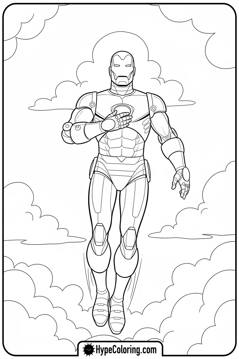 iron-man-floating-in-clouds - iron man coloring book pages