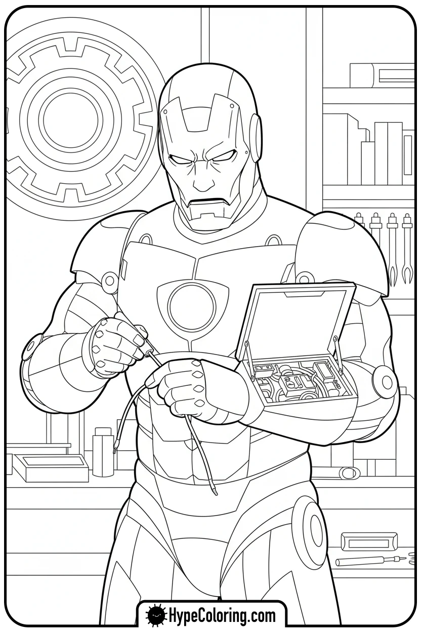 iron-man-repairing-his-suit - iron man coloring book pages