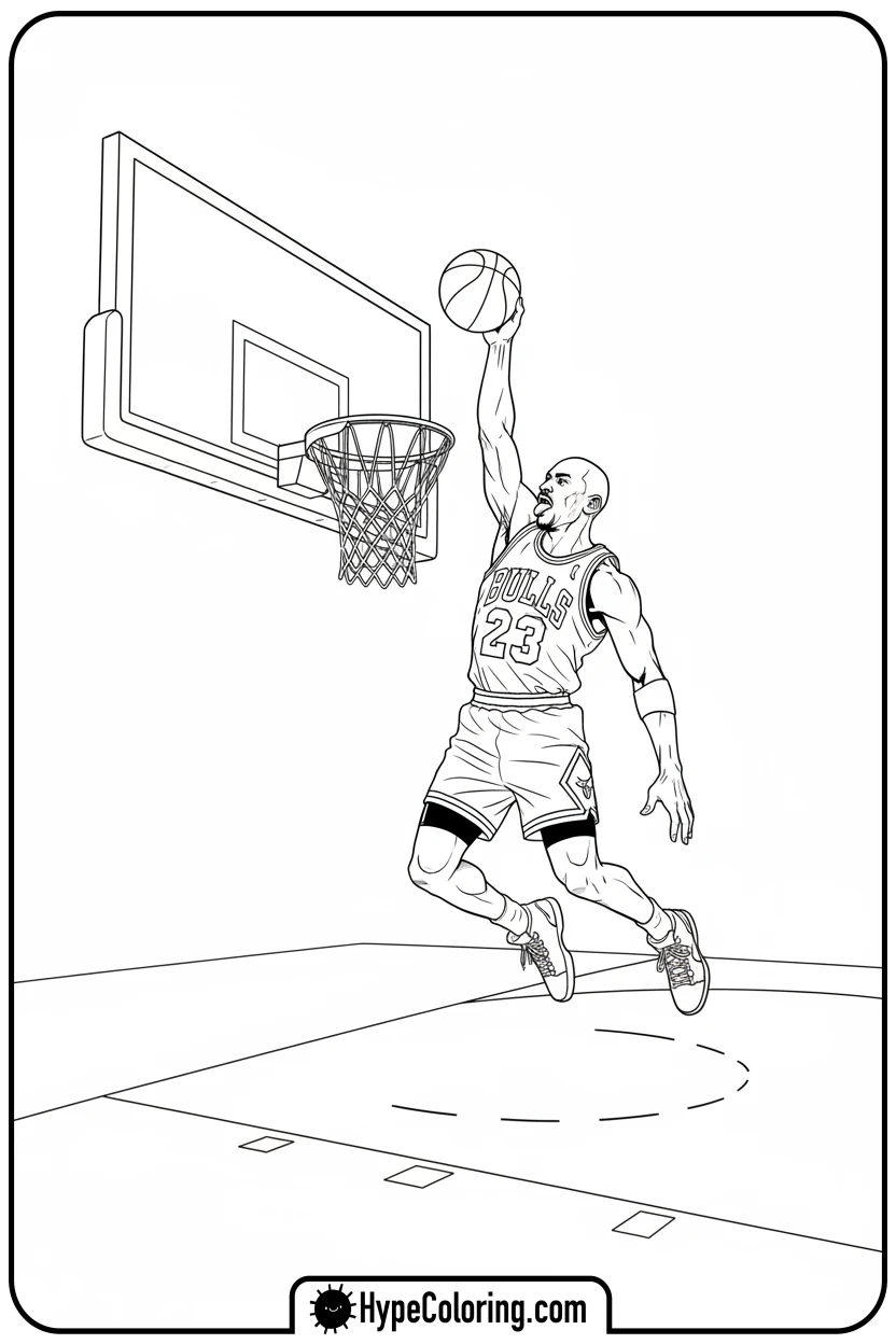 Click to download PDF mj-dunking-with-tongue-out - michael jordan coloring pages